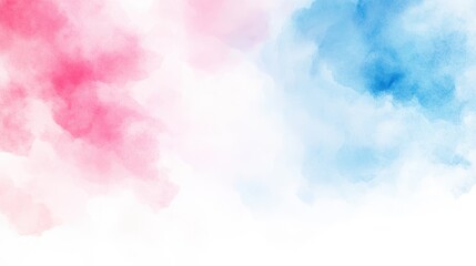 Pink and blue watercolor clouds with heart shapes and white space. Concept: dreamy celebration, gender reveal, love.