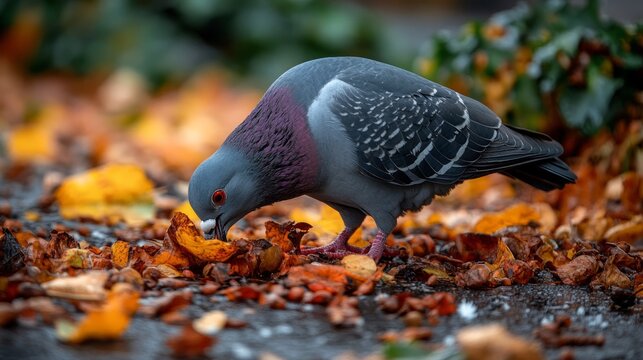 pigeon eating on the ground