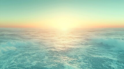 Naklejka premium A tranquil ocean scene at sunrise, showcasing gentle waves reflecting the soft pastel colors of the sky, creating a serene and peaceful atmosphere.