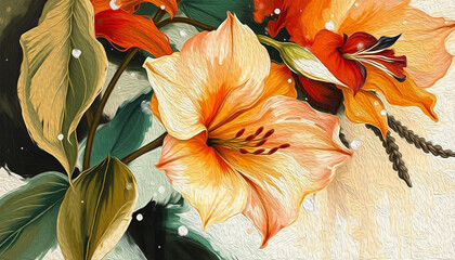 Botanical pattern for printing on wall decorations, covers. Artistic brush strokes.