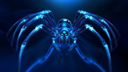 Tech-savvy spider, dynamic arched lines, deep blue background, abstract composition