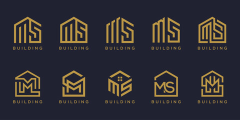collection of monogram letter MS house logo design, icon for real estate and construction