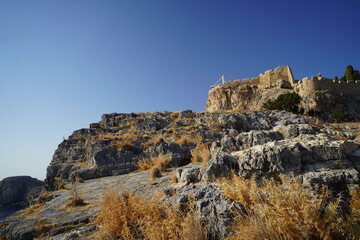 acropolis of Lindos and rocky hills