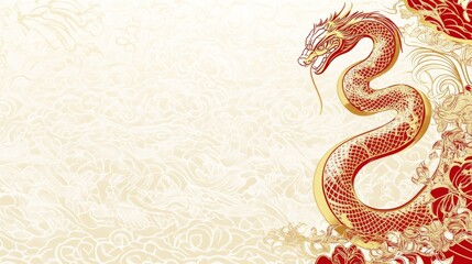 The Year of the Snake, A red dragon is curled up on a white background