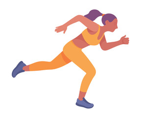 Woman Athlete Running Long Distance Marathon Vector Illustration