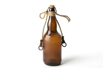 Brown bottle handle carrier isolated on white background.