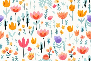 Abstract Hand drawn abstract wildflowers, set flowers and leaves, flat icons. Vector illustration
