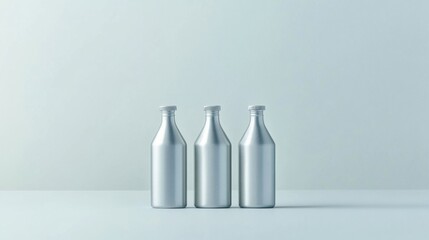 Minimalist Silver Bottles Arrangement on Plain Background