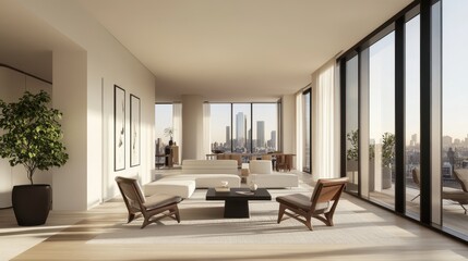 Luxurious Modern Living Room with Panoramic City Views