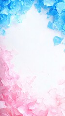 Pink and blue crepe paper petals forming a border with a white center. Concept: elegant gender reveal decor, minimal style.