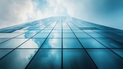 Modern Skyscraper Reflecting Clouds in Urban Landscape Architecture