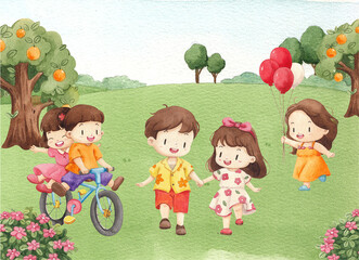 Handdrawn Vacation with the squad watercolor