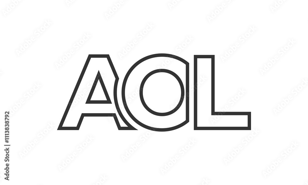 Poster AOL logo design template with strong and modern bold text. Initial based vector logotype featuring simple and minimal typography. Trendy company identity.