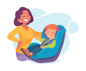 Little Boy on Seat with Safety Belt Vector Illustration