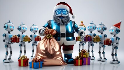 Robotic Santa clause distributing gifts to Robotic kids-Christmas theme