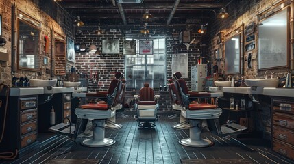 Modern Interior Design of professional barber shop, AI generated image