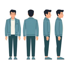 Fototapeta premium illustration of a man shown from three sides body view