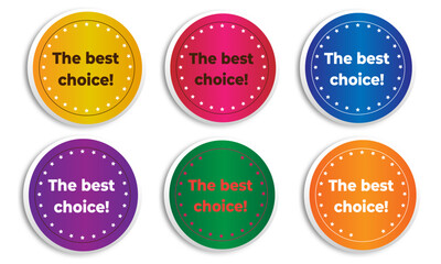 Set of best choice ribbon medal vector design. Premium quality realistic golden best choice label red, blue, gold, green, purple colors