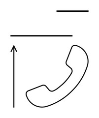 Handset with upward arrow and lines. Ideal for communication, contact, networking, outreach, connection, direction, growth Line metaphor