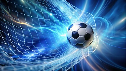 Dynamic Soccer Ball in Motion with Goal Net Background