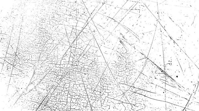 Looping animation of Abstract black scratches and lines on a white background with grunge overlay texture, featuring rough grain and noise effects.