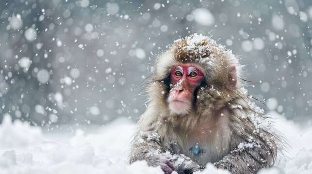 Snow Monkey in Winter Wonderland