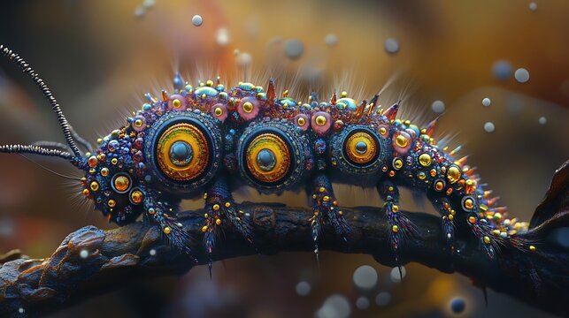 A Vibrant Multicolored Ornate Creature Crawls A Branch