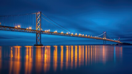Bridge at Night with Reflections