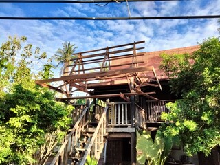 traditional Thai house is renovating roof made from wood.