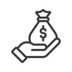 money bag on hand line icon