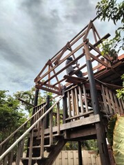 traditional Thai house is renovating roof made from wood.