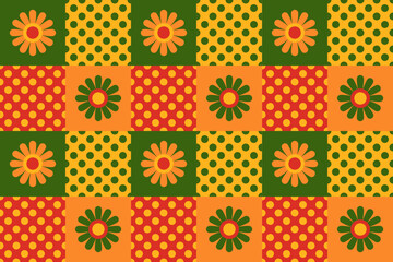 Seamless pattern design with geometric and abstract. seamless pattern flower, dot, shapes, circle, square. design for fabric, cotton, wallpaper, satin, carpet.	