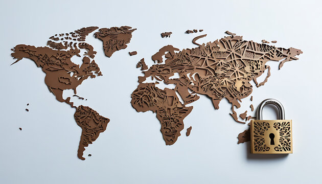 World Map with Lock, Geo-blocking in E-commerce concept