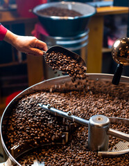 Coffee roasting process. Coffee beans