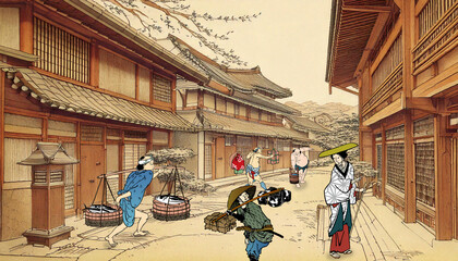 町の人（背景：生成AI）	