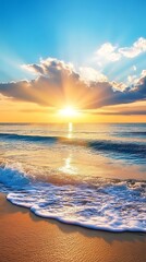 Vibrant beach sunset with calm ocean view image