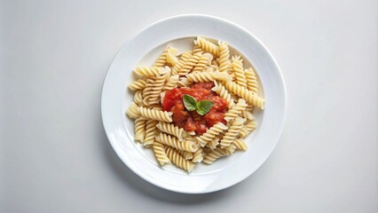 A Plate of Rotini Pasta with Tomato Sauce and Basil