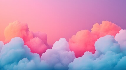 Naklejka premium Soft, pastel clouds blend harmoniously in a dreamy sky, transitioning from pink to blue, creating a serene and tranquil atmosphere.