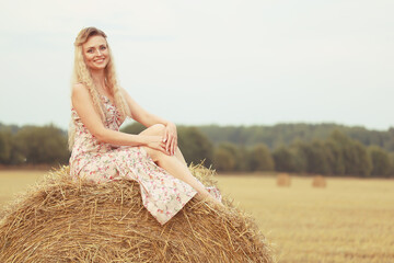 girl on a haystack summer freedom romantic model