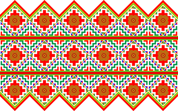 Hmong ethnic fabric pattern designed in the style of white Hmong, green and red.