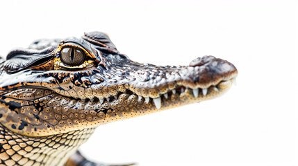 Fototapeta premium Portrait of a Crocodile: Close-up, isolated on a white background.