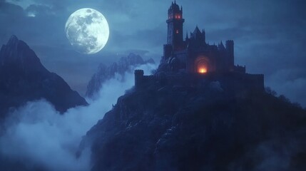 Naklejka premium Majestic Castle Under the Moonlit Night Sky
