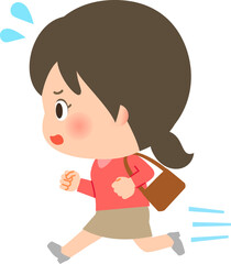 急いでいる様子で走る外出中の女性