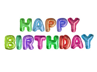 Rainbow bright colourful air celebrated balloons word HAPPY BIRTHDAY