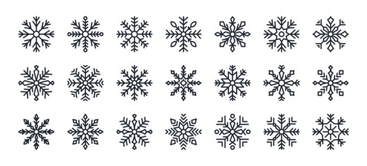 Christmas and winter season snowflake editable stroke outline icons set isolated on white background flat vector illustration. Pixel perfect. 64 x 64.
