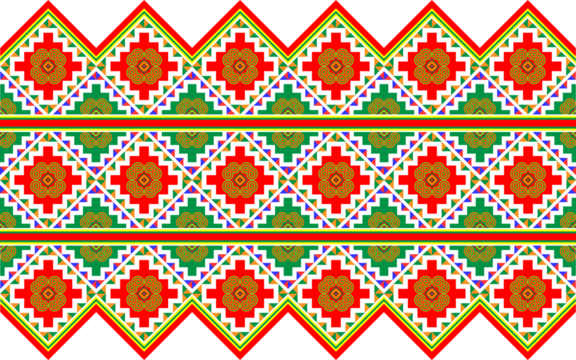 Hmong ethnic fabric pattern designed in the style of white Hmong, green and red.