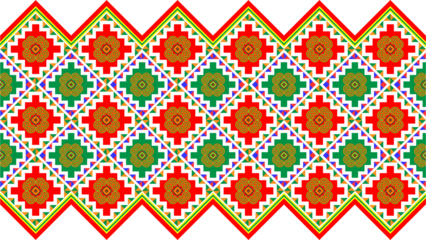 Hmong ethnic fabric pattern designed in the style of white Hmong, green and red.