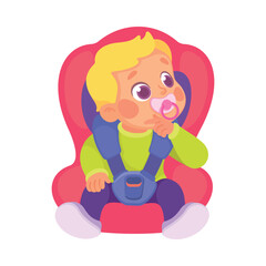Little Boy on Seat with Safety Belt Vector Illustration