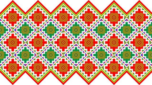 Hmong ethnic fabric pattern designed in the style of white Hmong, green and red. - Powered by Adobe