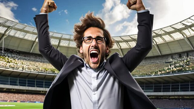 Isolated Handsome Businessman Celebrating Cheering Success Standing Outdoor